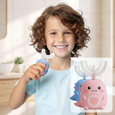 Spazzolino sonico per bambini a 360° - Dinosauro LED, 5 modalità, età 2-8 | TOOFY